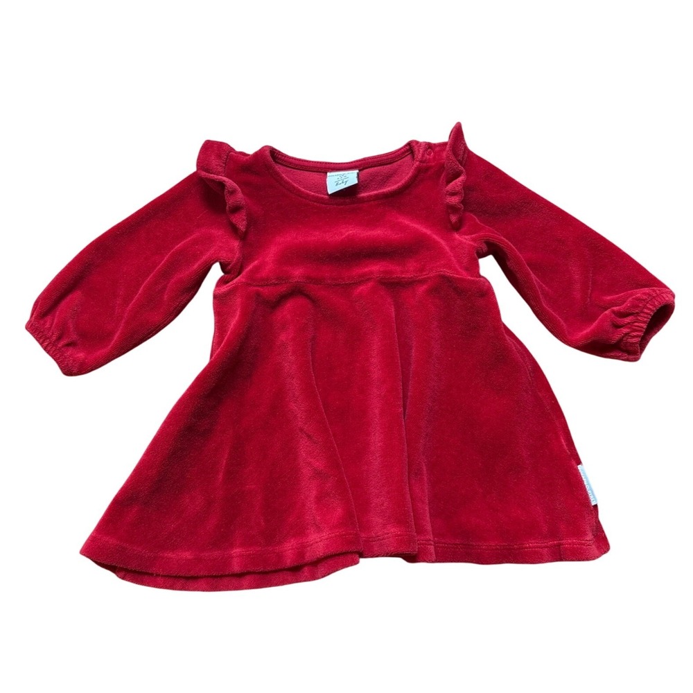 Polarn O. Pyret Velour Dress Kids Red Excellent Organic Cotton Ruffles SIZE 4-6M